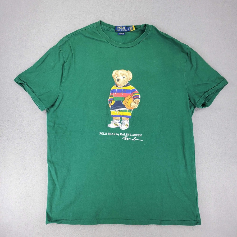 Polo Ralph Lauren T-Shirt Mens L Green Polo Bear Basketball Classic Fit Graphic